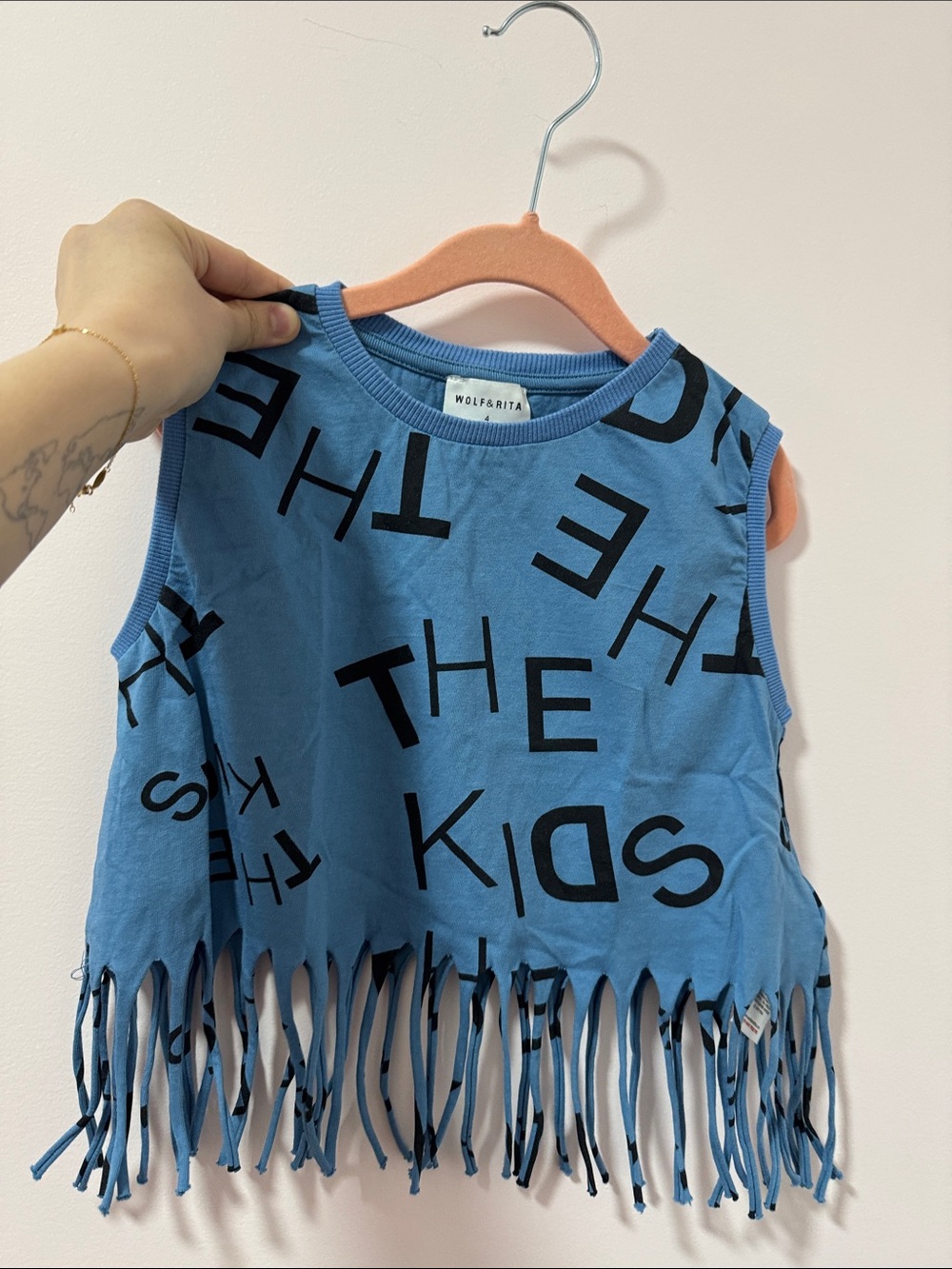 WOLF & RITA Blue Kids Fringe Tank Top